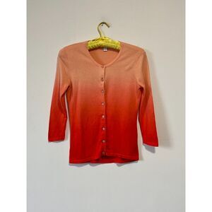 2000s 2010s Salmon Orange Pink Ombre Cardigan Cotton Rayon New York Company XS